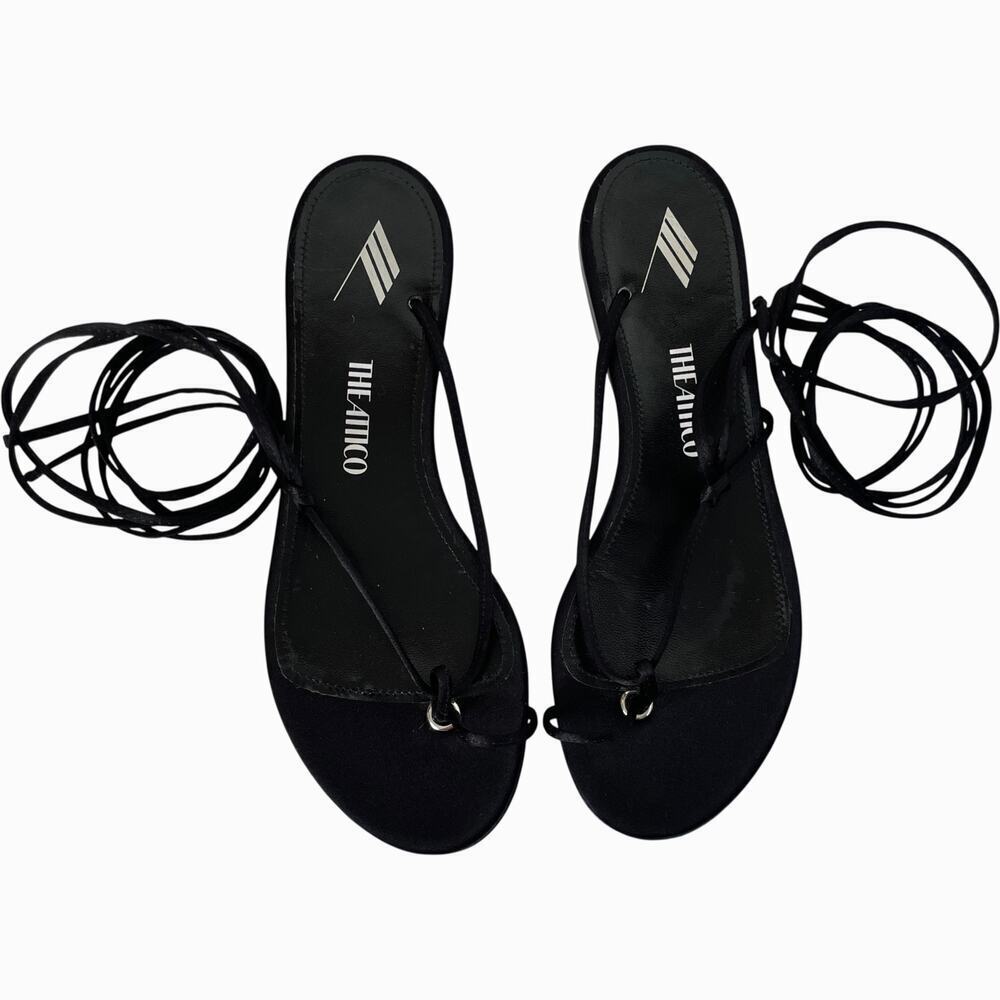 The Attico Kika Satin Lace Up Wrap Thong Sandals 37 Black Flat Italy Gladiator - Picture 7 of 8